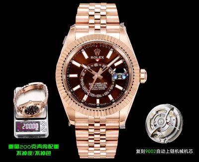 AR Factory Rolex Sky-Dweller 42mm 9002 Movement Brown Face Rose Gold Jubilee Band Watch